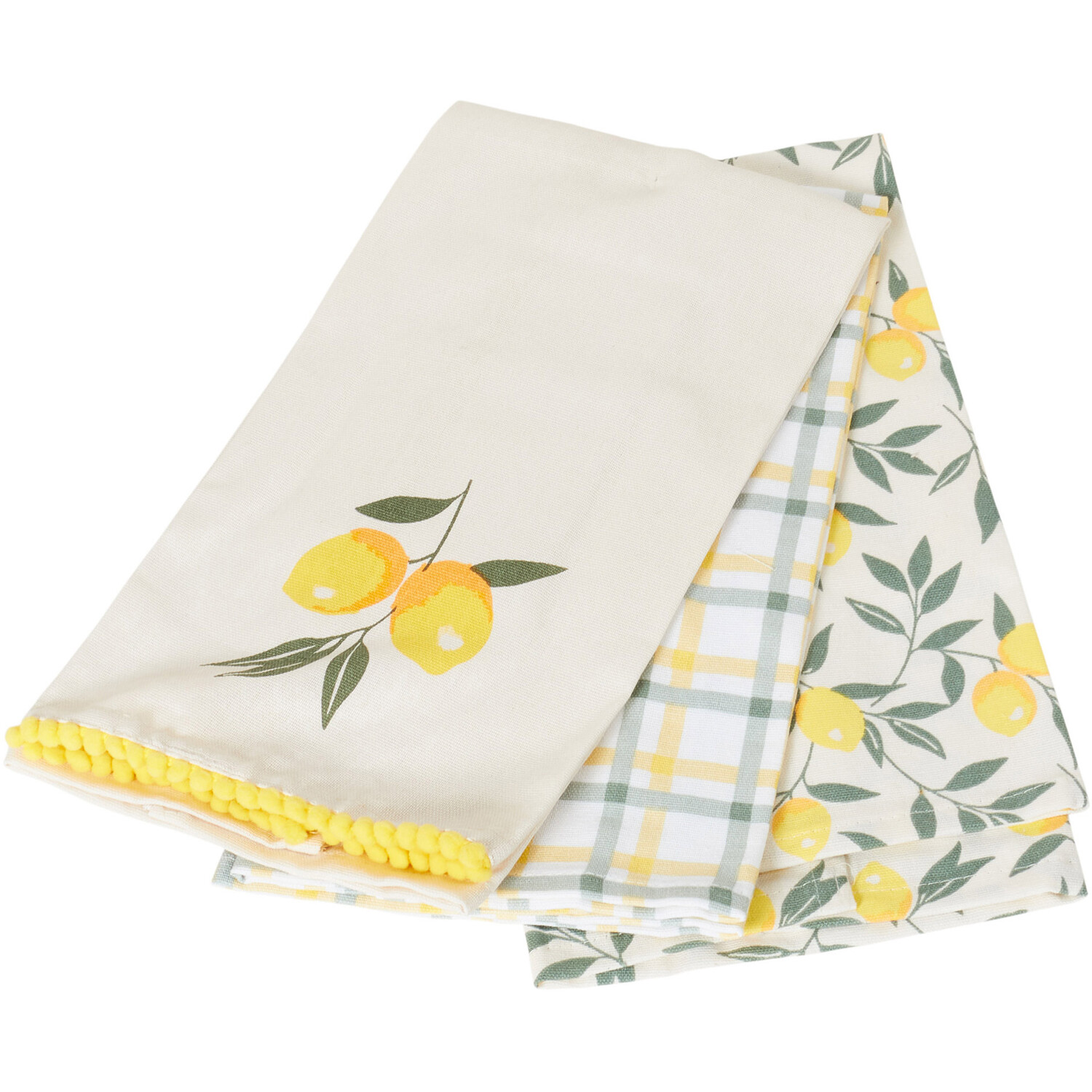 Pack of 3 Lemon Tea Towels - Natural Image 2