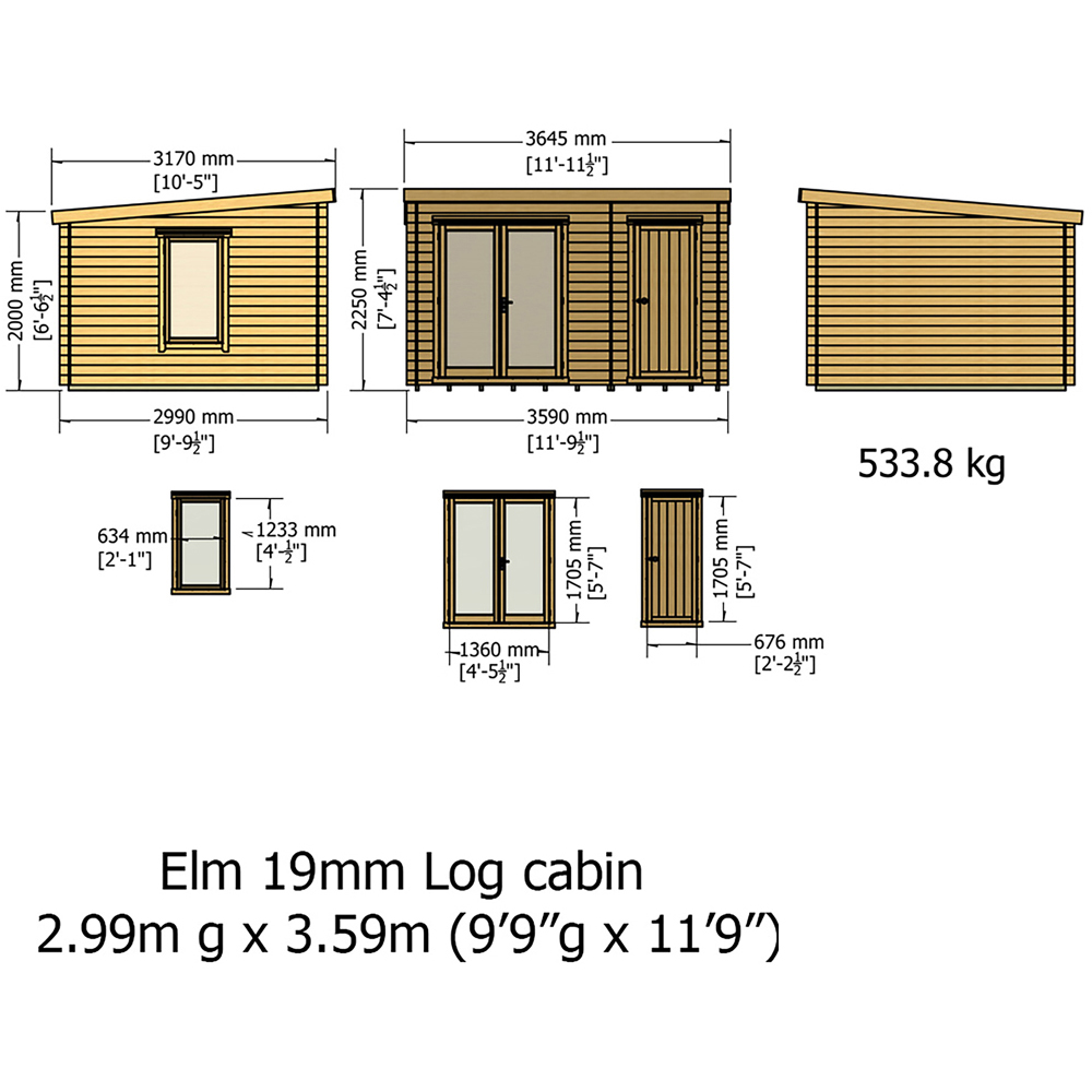 Shire Elm 10 x 12ft Double Door Log Cabin Image 8