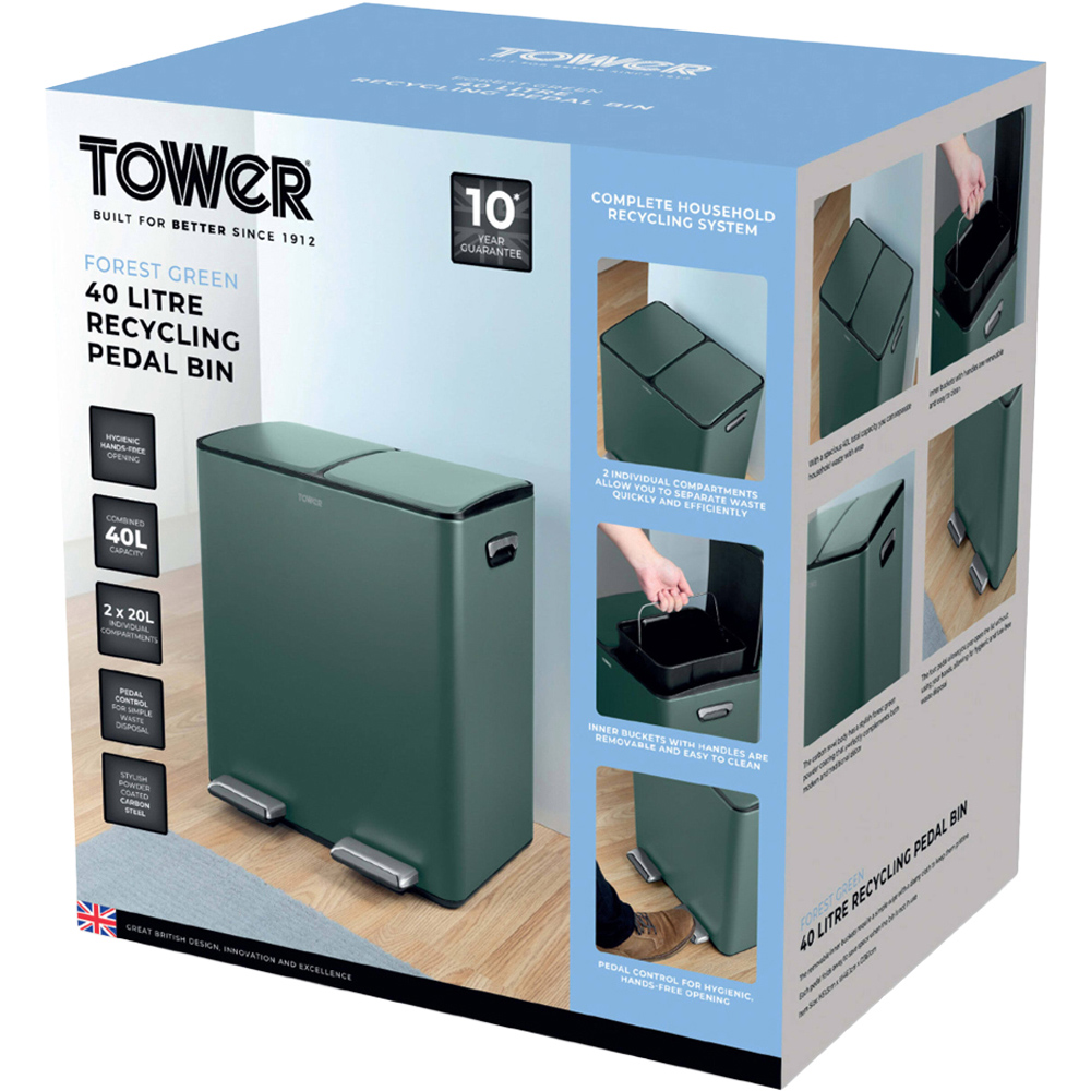 Tower Double Recycling Green Pedal Bin 40L Image 2