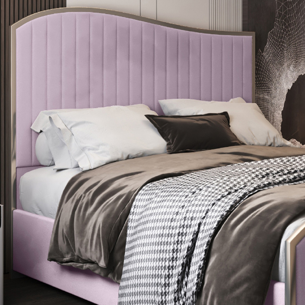 Brixton Pink King Size Velvet Upholstered Metal Bed Frame with Wave Headboard Image 3