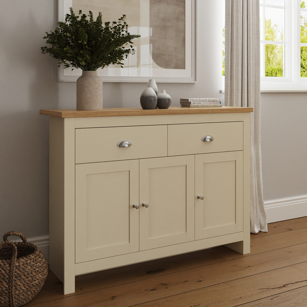 GFW Lancaster 3 Door 2 Drawer Cream Large Sideboard Image 6