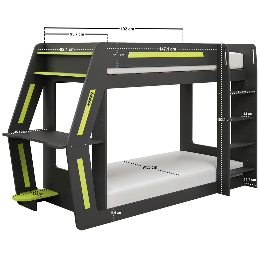 Flair Alister Charcoal and Green Gaming Bunk Bed with Desk Image 6