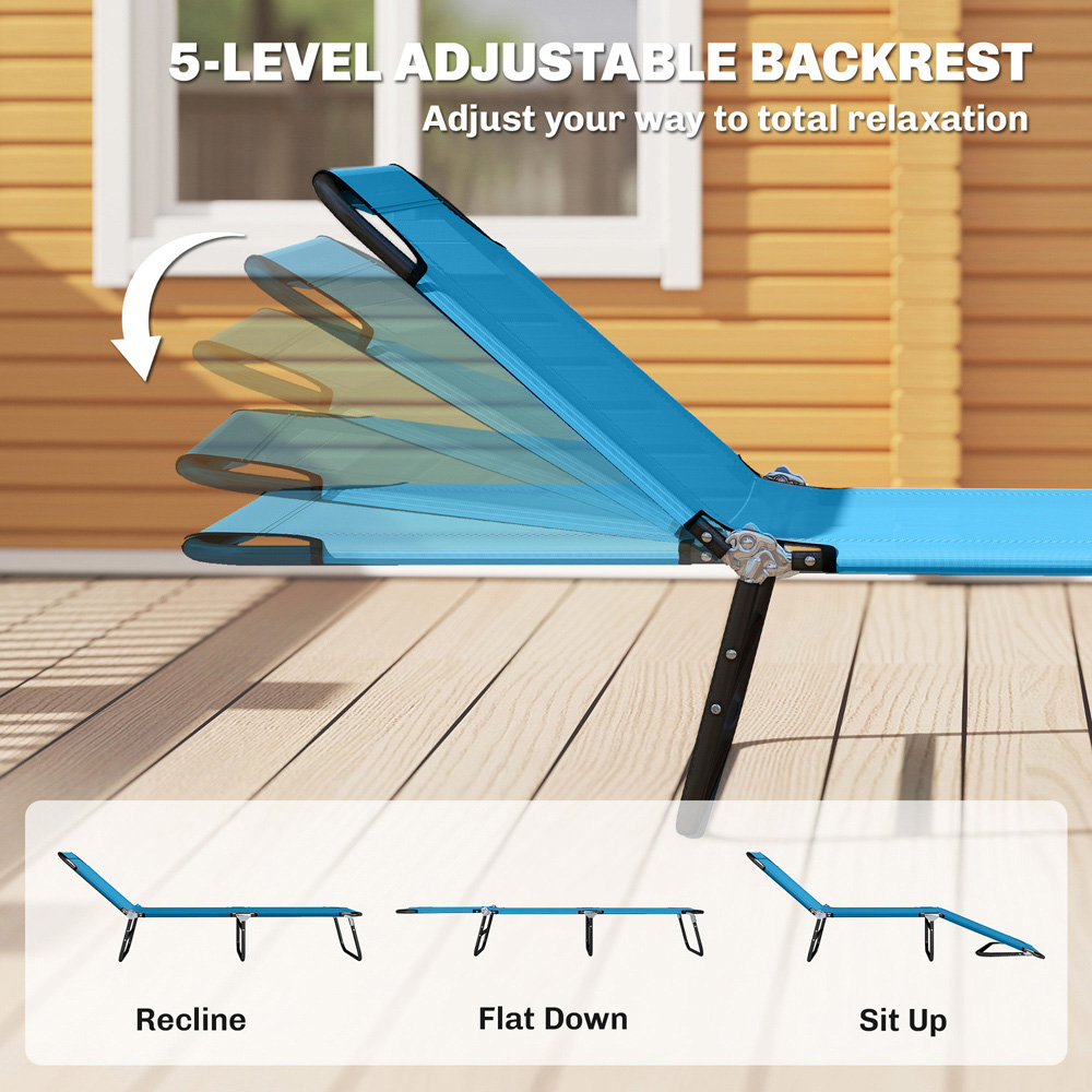 Outsunny Set of 2 Sky Blue Adjustable Reclining Chaise Lounge Chair Image 4
