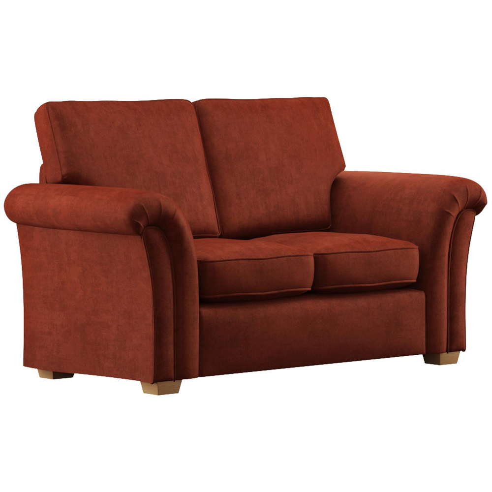 Castleacre 2 Seater Marmalade Plush Velvet Fixed Back Sofa Image 2