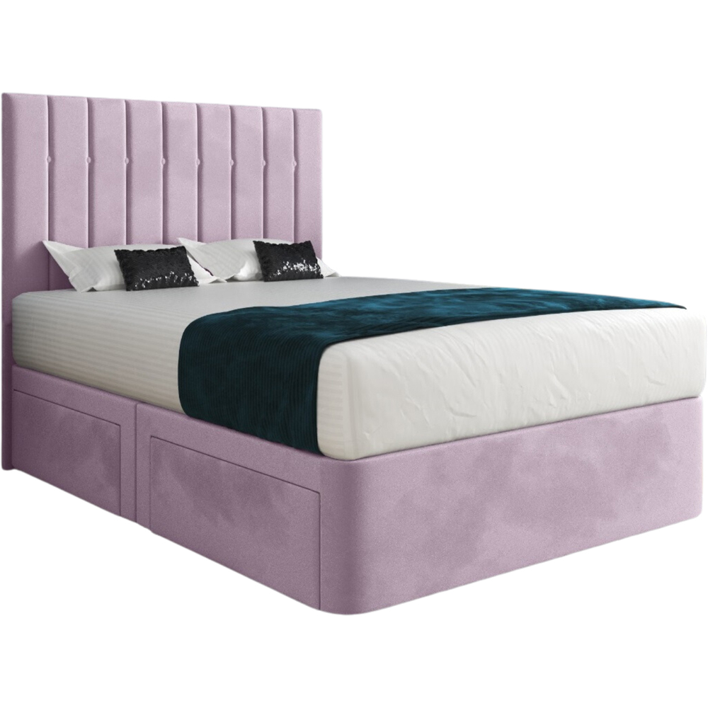 Marcelo Pink Single Velvet Upholstered Divan Bed Frame with Linear Headboard Image 2