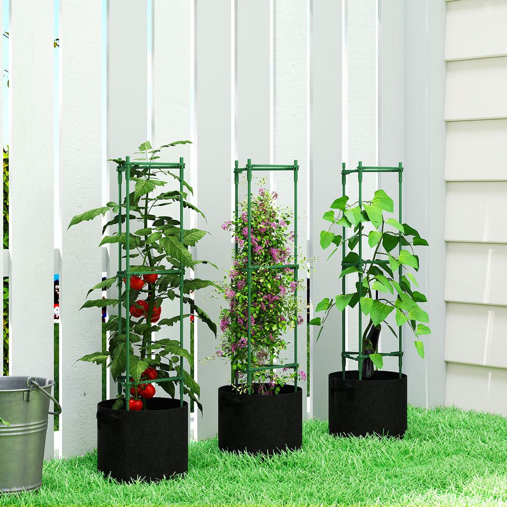 Outsunny 83.7L Grow Bag with 47.2 inch Plant Stake Tomato Cage Set 3 Pack Image 3