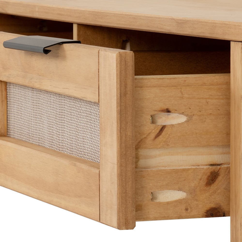 Seconique Corona Rattan 2 Drawer Single Shelf Distressed Wax Pine Coffee Table Image 7