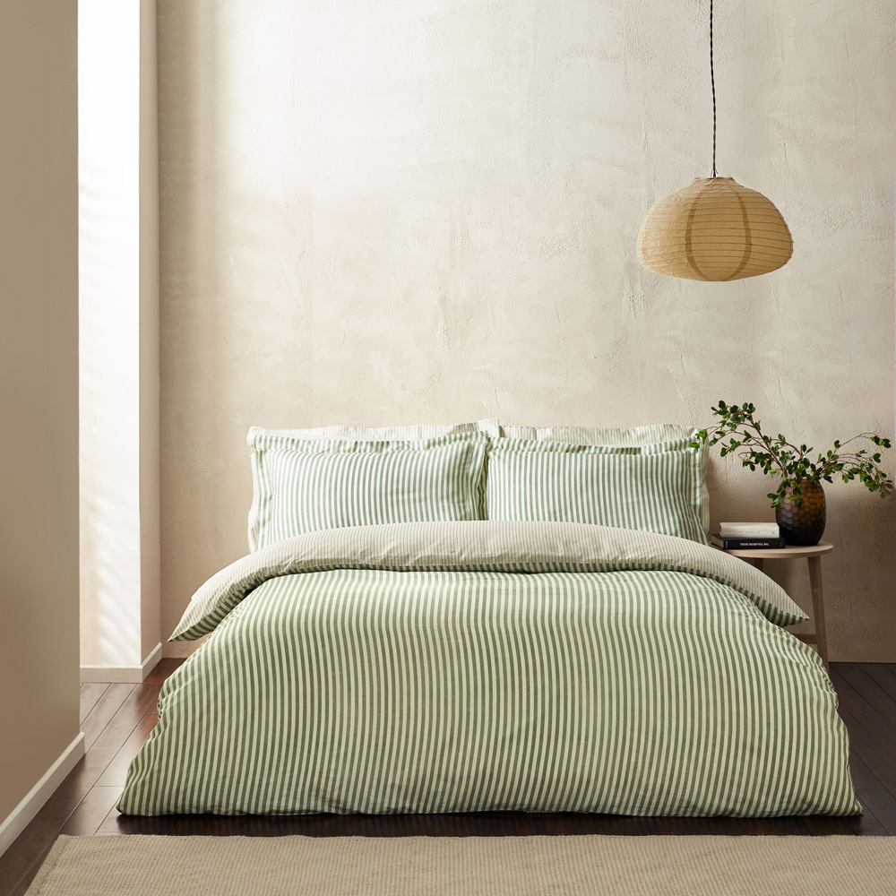 Yard Hebden King Size Melange Stripe Cotton Forest Duvet Set Image 6