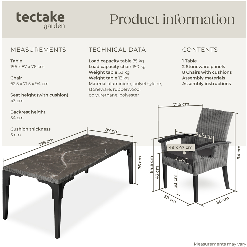 tectake Rosarno Foggia 8 Seater Poly Rattan Dining Table Grey Image 9