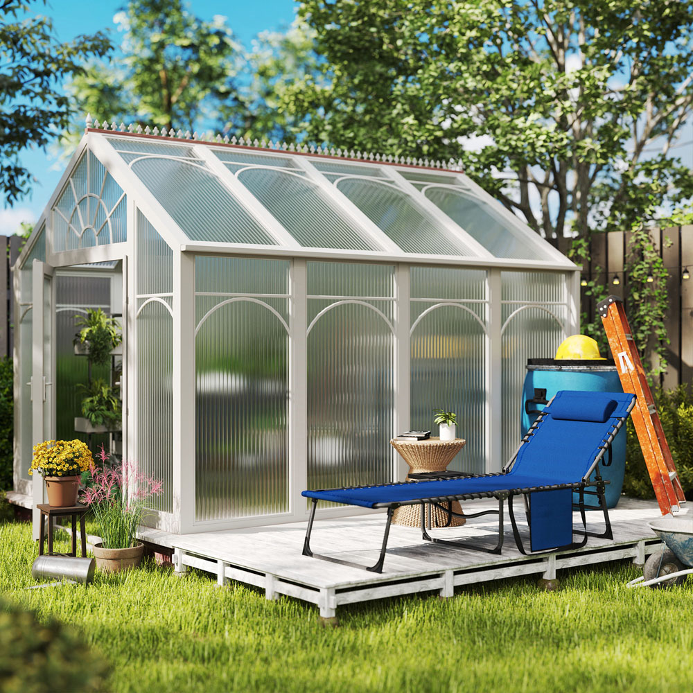 Outsunny Grey 5 Level Adjustable Folding Sun Lounger with Side Table Image 4