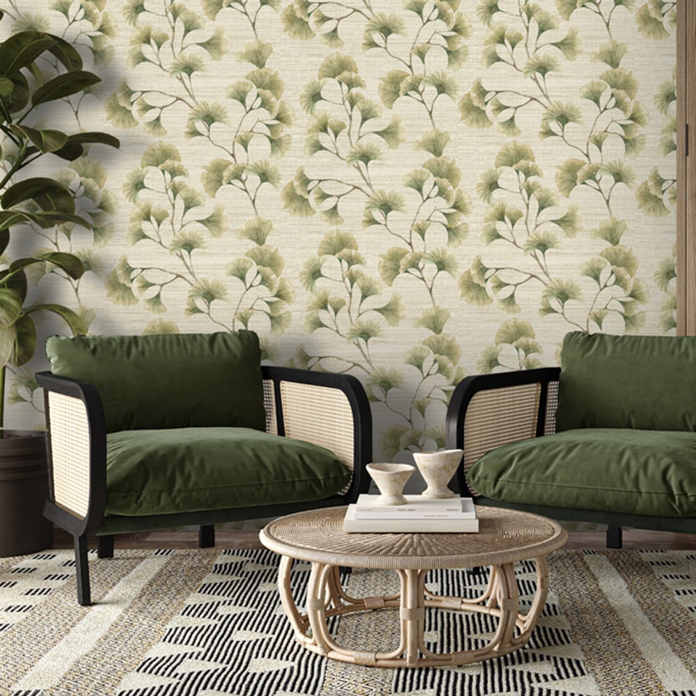 Arthouse Ginkgo Leaf Trail Green and Neutral Wallpaper Image 3