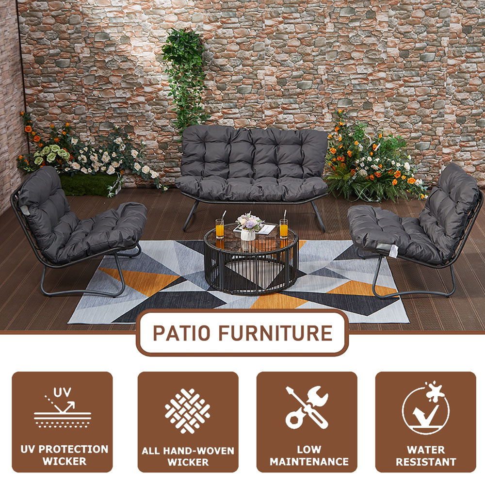 Furniture One 4 Seater Grey Cushioned Outdoor Lounge Set Image 5