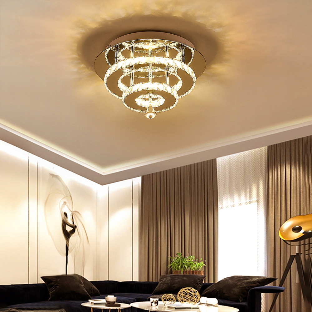 Living and Home 2 Tier Modern Crystal LED Ceiling Light Image 2