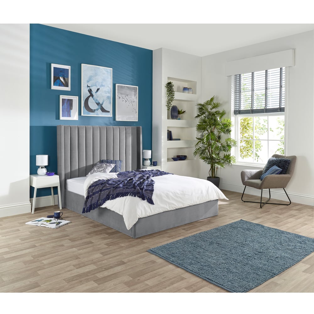 Aspire Helix Double Grey Velvet Ottoman Bed Image 5