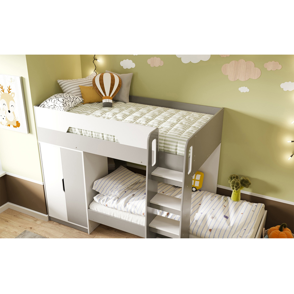 Flair Benito White and Grey Wooden Bunk Bed with Wardrobe Image 4