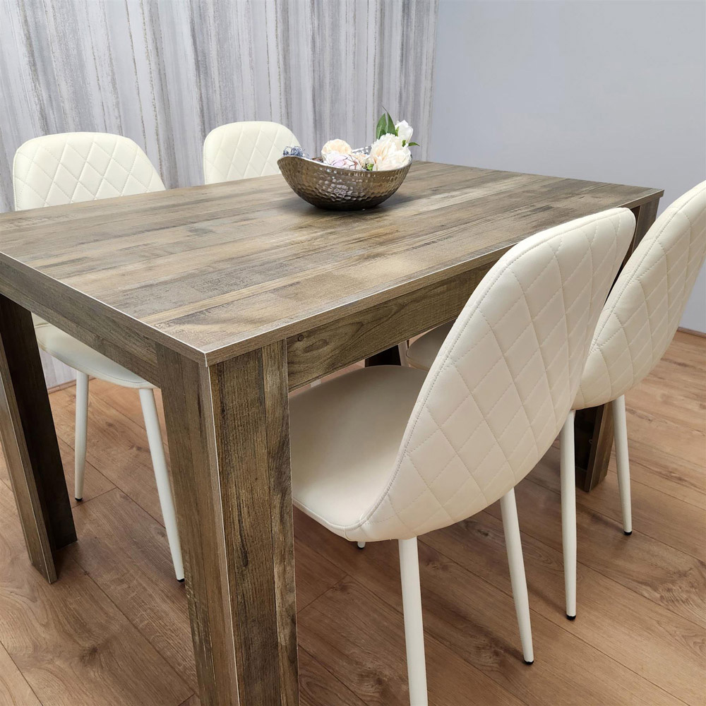 Portland 4 Seater Dining Set Rustic Effect and Cream Image 5