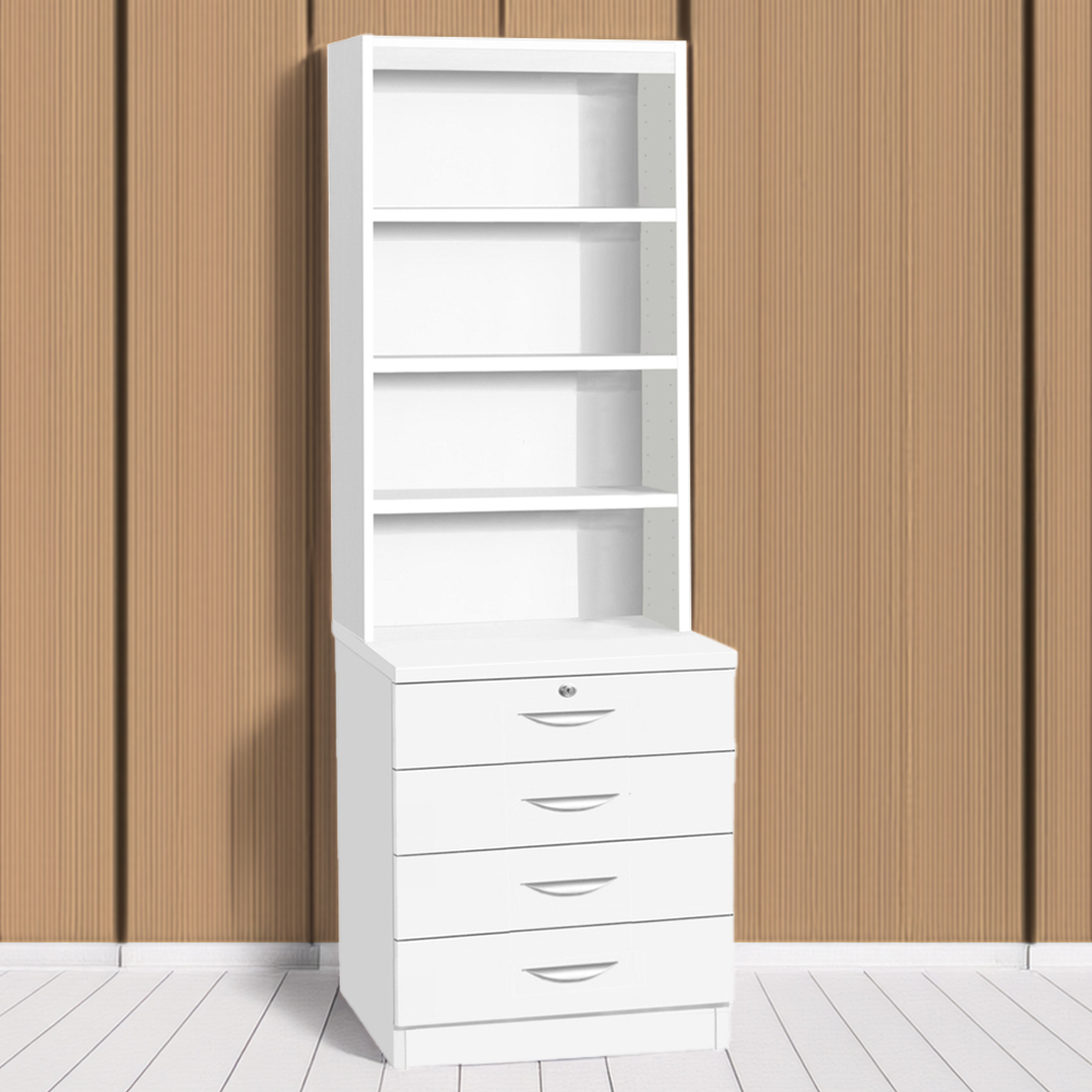 R White Cabinets 4 Drawer 4 Shelf White Chest of Drawers Image 1