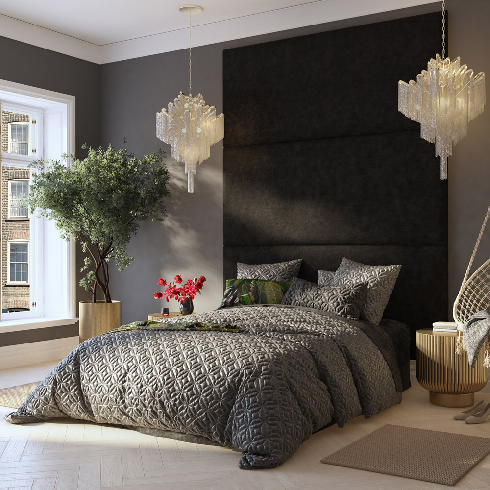 Aspire Furniture Llewelyn-Bowen Luxury Charcoal Kimiyo Linen Wall Mounted Headboard 90cm Image 9