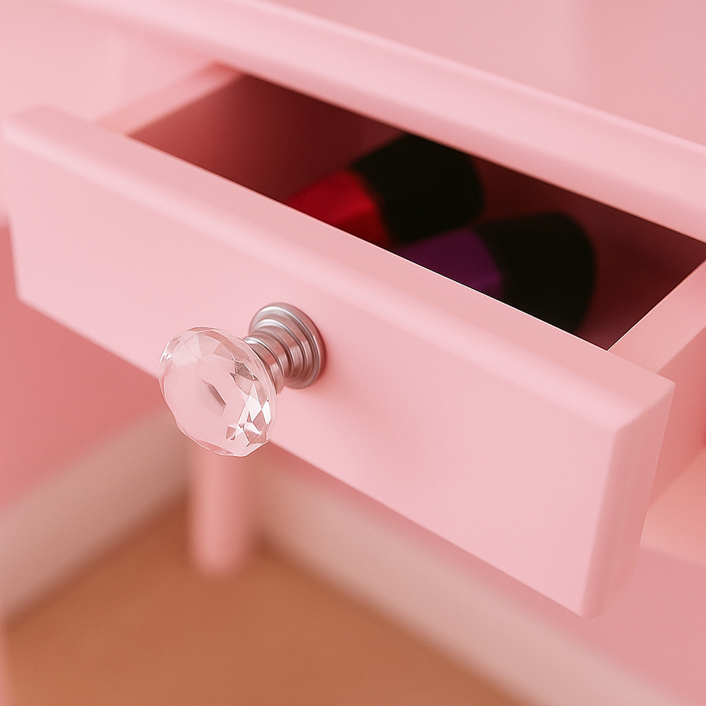 Portland 4 Drawer Pink Dressing Table Set with Mirror Image 4