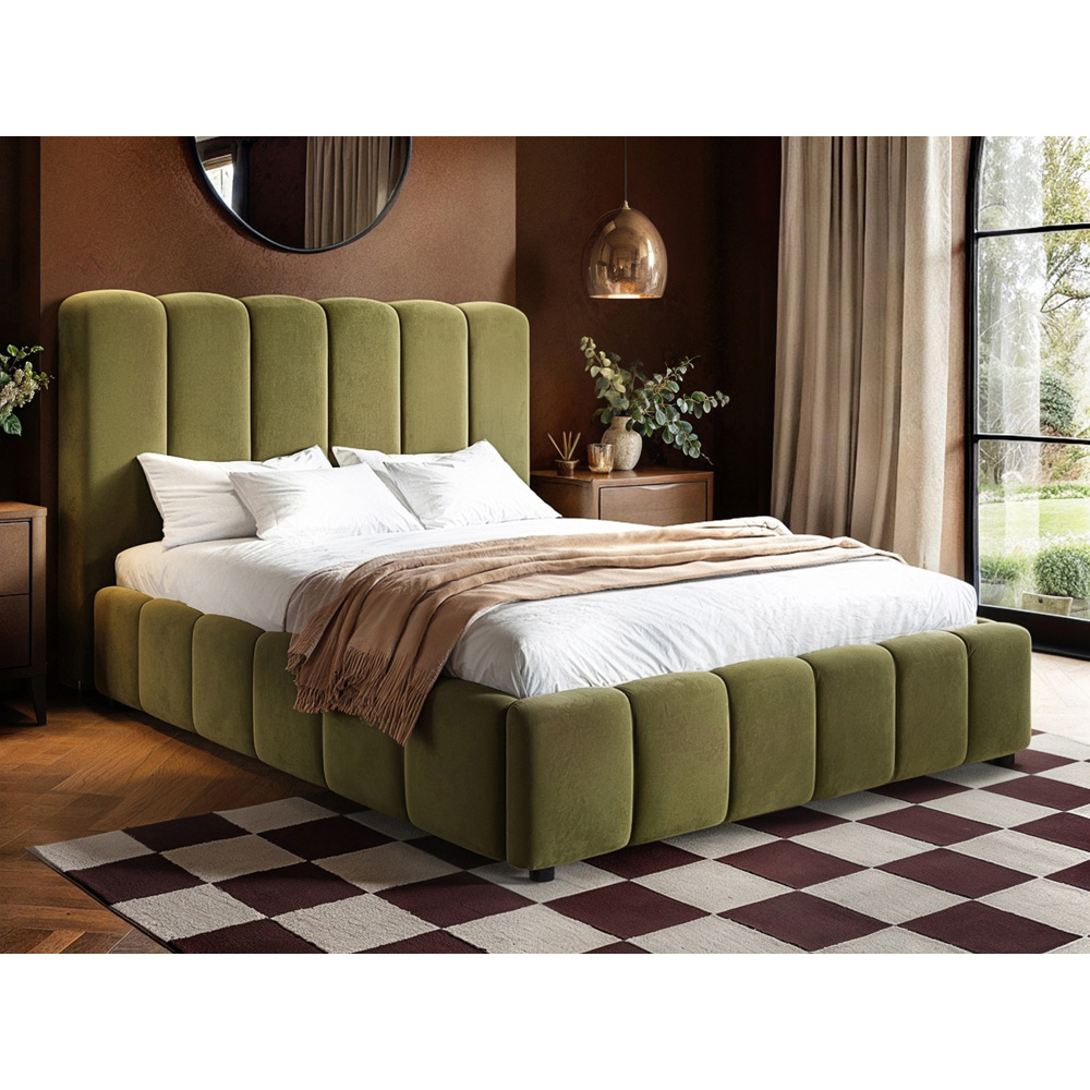 Solace+Co Emilie Double Green Velvet Ribbed Ottoman Bed Image 7