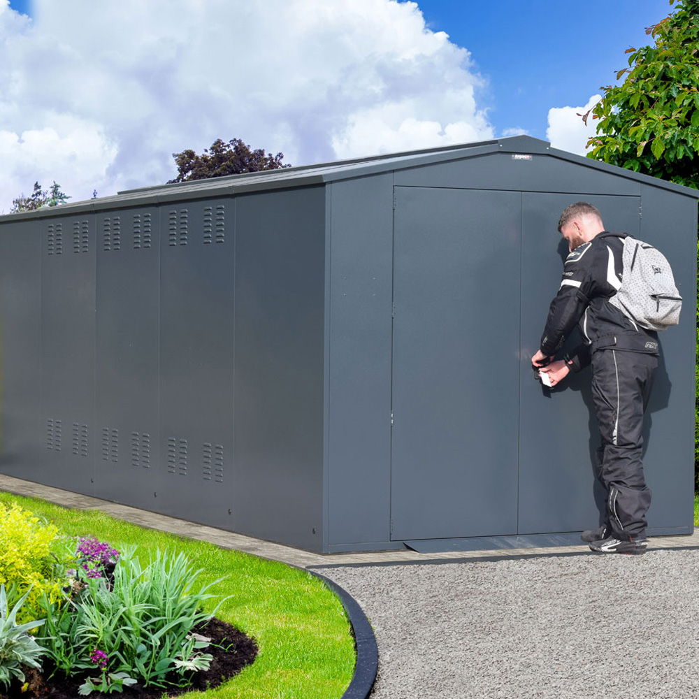 Asgard Gladiator 7 x 18ft Double Door Cream High Security Apex Motorcycle Garage Image 7