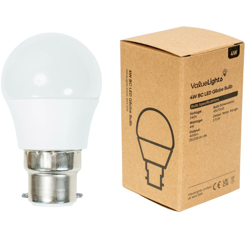 ValueLights 5 Pack B22 LED 4W 2700K Warm White Globe Light Bulbs Image 2
