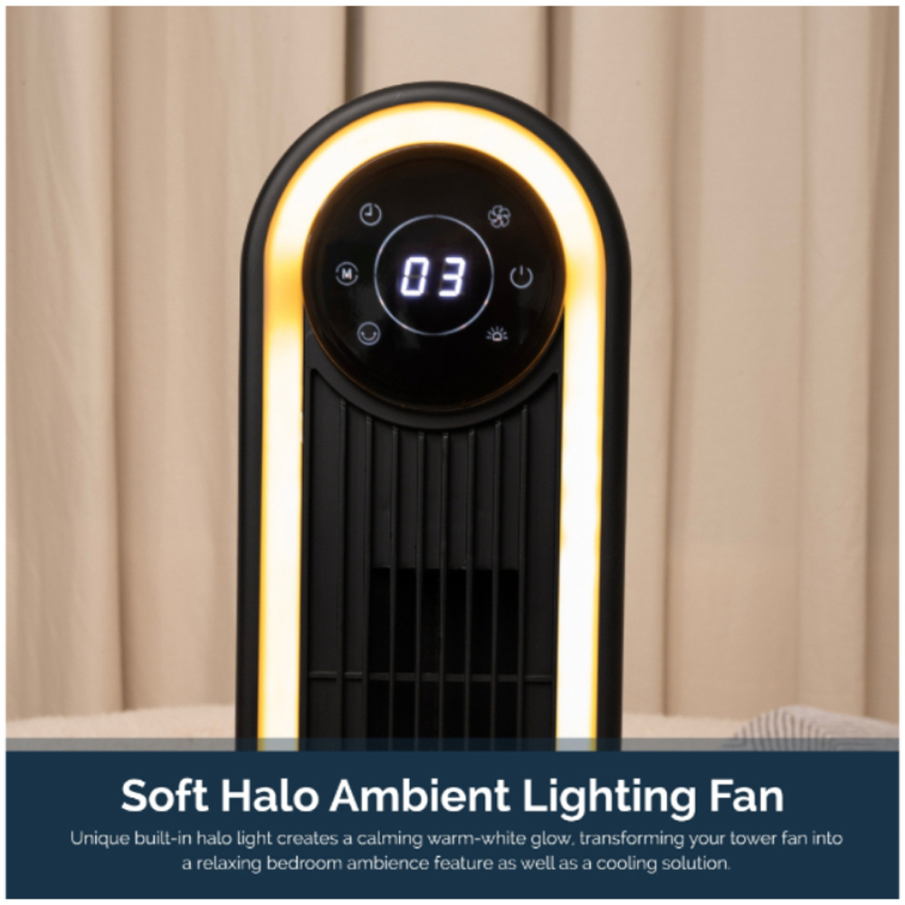 Rediffusion Halo Black Quiet Cooling Digital Tower Fan with Warm White Halo Light 42 inch Image 3