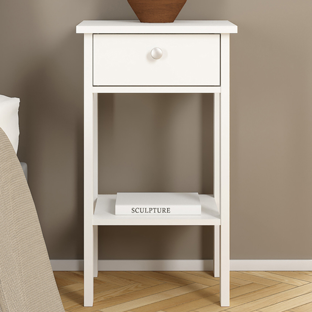 Florence Madrid Single Drawer White Bedside Table Image 7