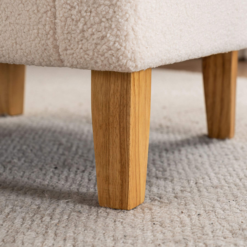Home Source Cream Boucle Fabric Tub Chair with Wooden Legs Image 3