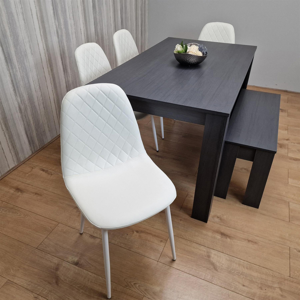 Portland Leather and Wood 6 Seater Dining Set Dark Grey and White Image 3