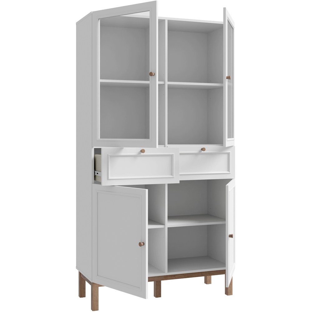 Florence Wensley 4 Door 2 Drawer Light Grey and Oak Glass Display Cabinet Image 4