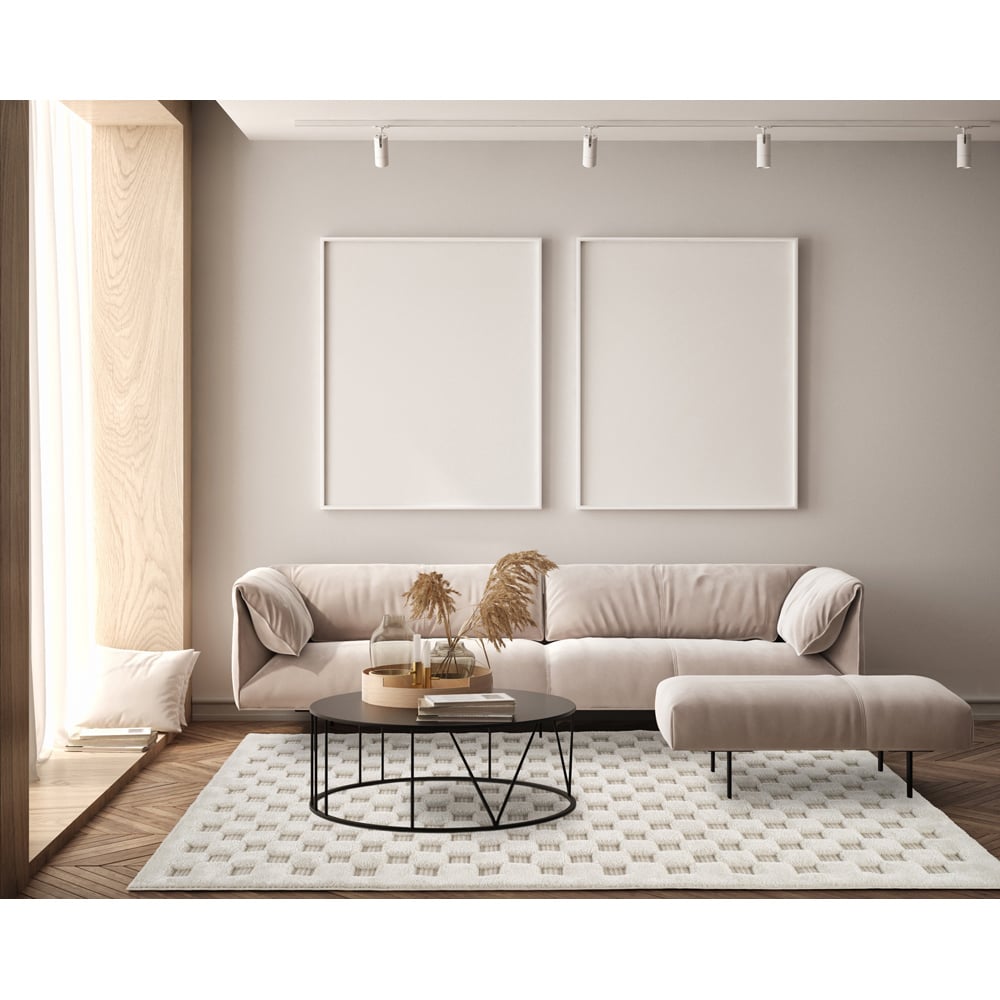 Freya Living Room Area Rug Contemporary 3D Embossed Modern Cubed Design - Cream 160cm x 230cm Image 6