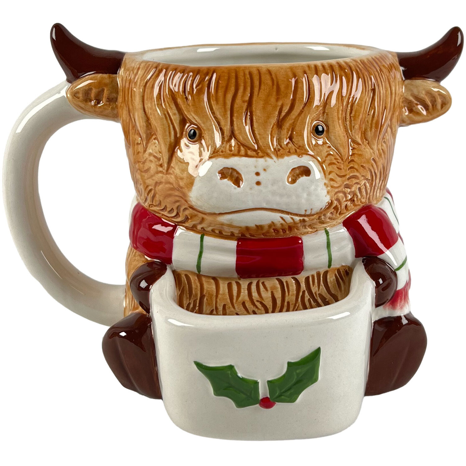 Festive Hand Painted Highland Cow Mug Brown Image 1