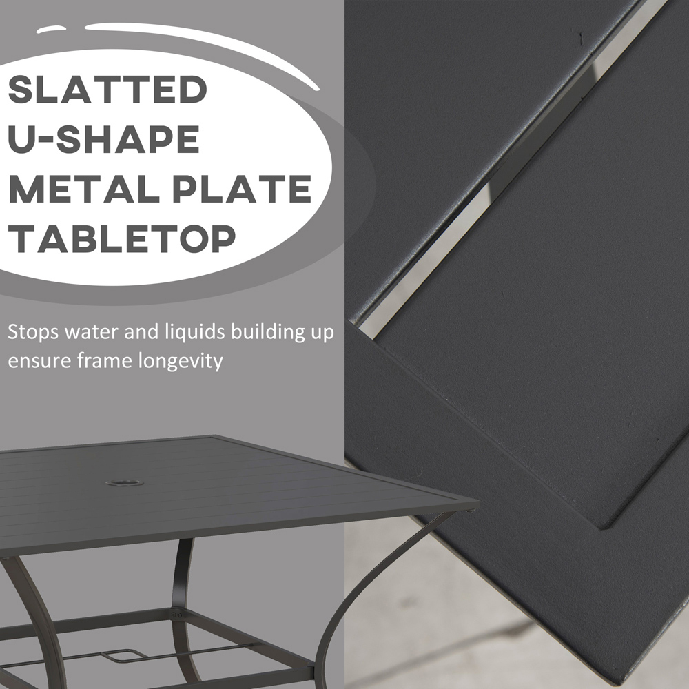 Outsunny 4 Seater Slatted Metal Plate Top Garden Dining Table Dark Grey Image 5