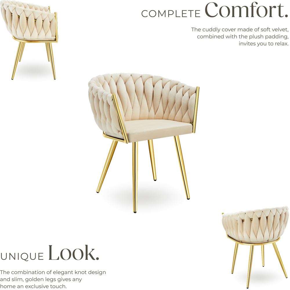 tectake Astano Set of 6 Sand and Gold Velvet Padded Knot Design Dining Chair Image 3