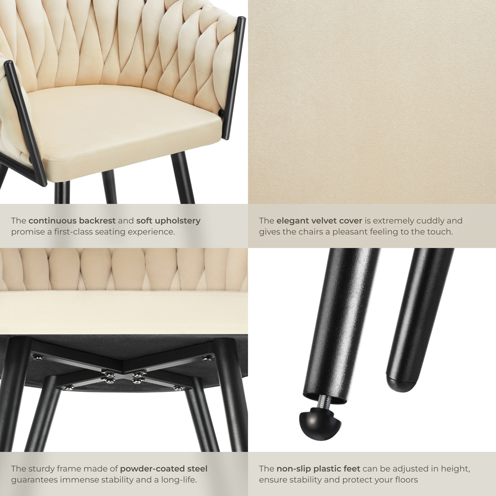 Tectake Astano Set of 4 Sand Dining Chair Image 4