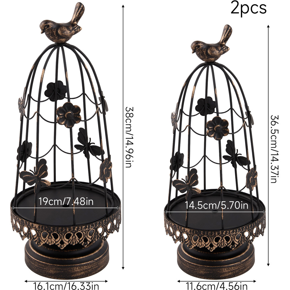 Living and Home Black Birdcage Iron Candle Holder Set of 2 Image 9