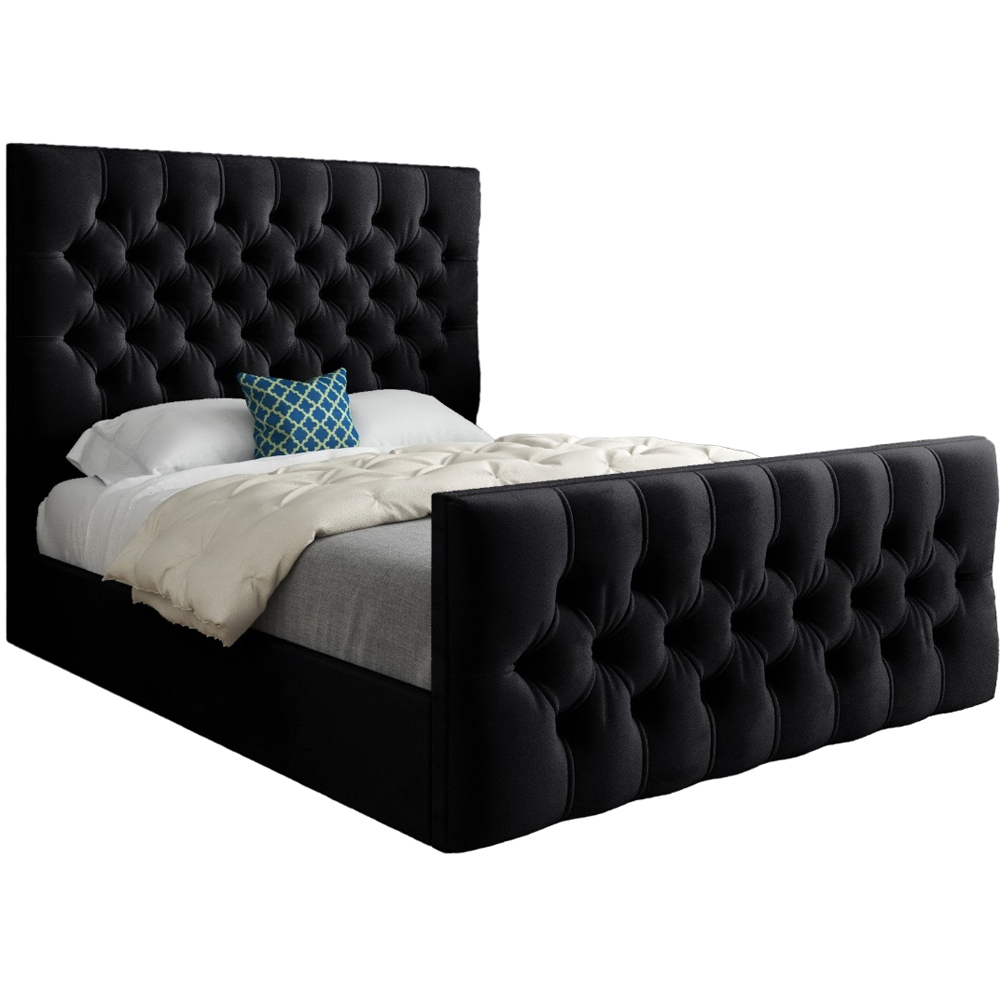 Novara Black Super King Size Velvet Upholstered Bed Frame with Pleated Chesterfield Headboard Image 2