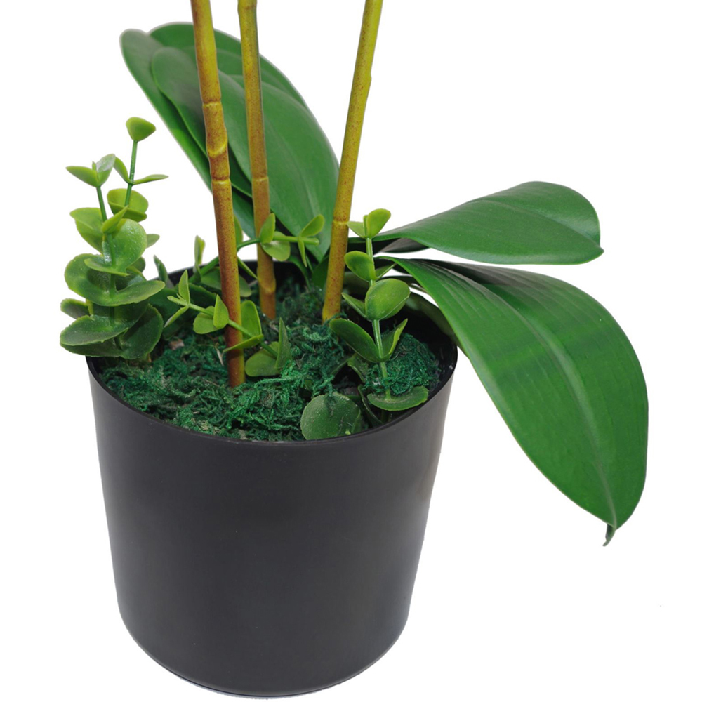 Leaf Artificial Orchid Plant in Metal Golden Bowl Planter 3 Pack Image 3