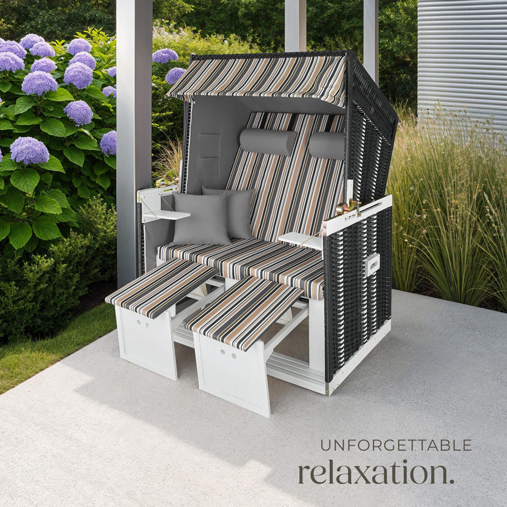 tectake Sylt Black Grey and Brown Beach Chair with Cushions and Cover Image 7