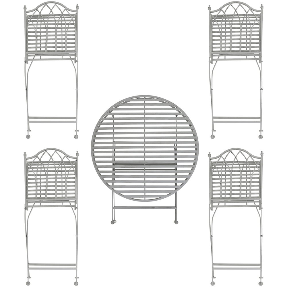 Charles Bentley 4 Seater Grey Decorative Rustic Metal Garden Bistro Set Image 3