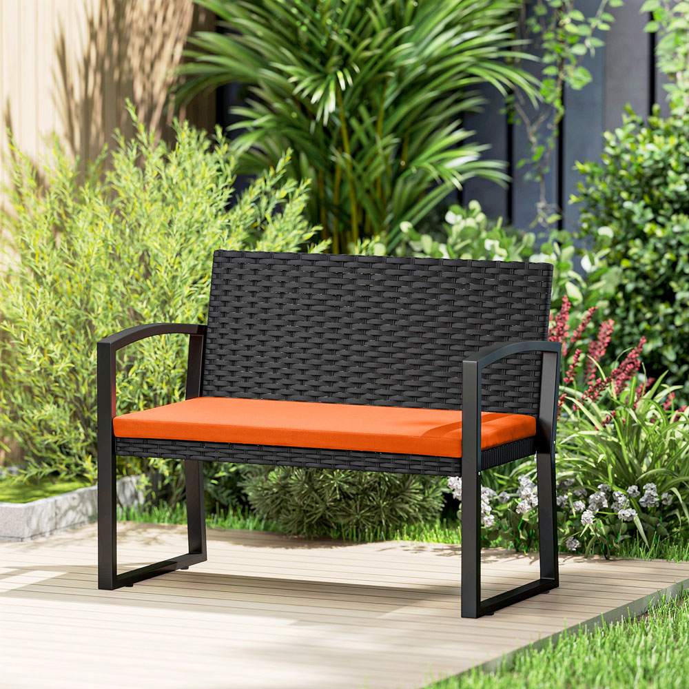 Outsunny 2 Seater Orange Resin Wicker Rattan Garden Bench with Cushion Image 4