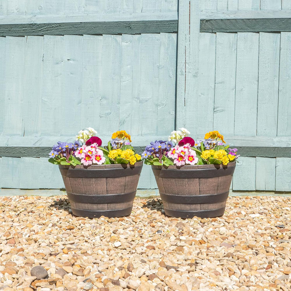 Garden Gear Small Wooden Barrel Effect Planter Image 2