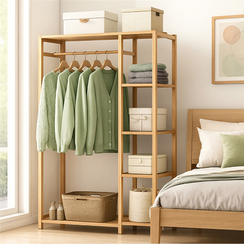 Modcraft Large 5 Shelf Bamboo Garment Rack with Clothes Rail Image 5