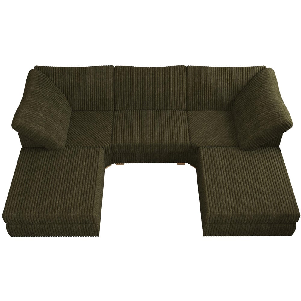 Nestle 5 Seater Sage Plush Faux Fur Fixed Back U-Shape Sofa Image 4