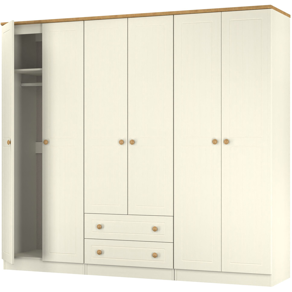 Crowndale Warwick 6 Door 2 Drawer Cream Ash and Modern Oak Wardrobe Ready Assembled Image 4