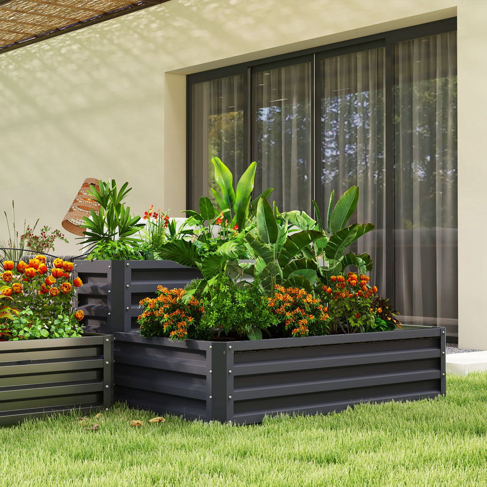 Outsunny 2-Tier Dark Grey Galvanised Steel Raised Garden Bed Planter 58 x 101 x 120cm Image 4