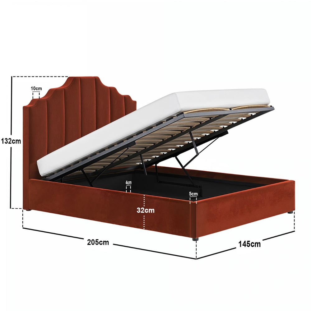 Flair Margot Double Orange Velvet Ottoman Bed Image 7