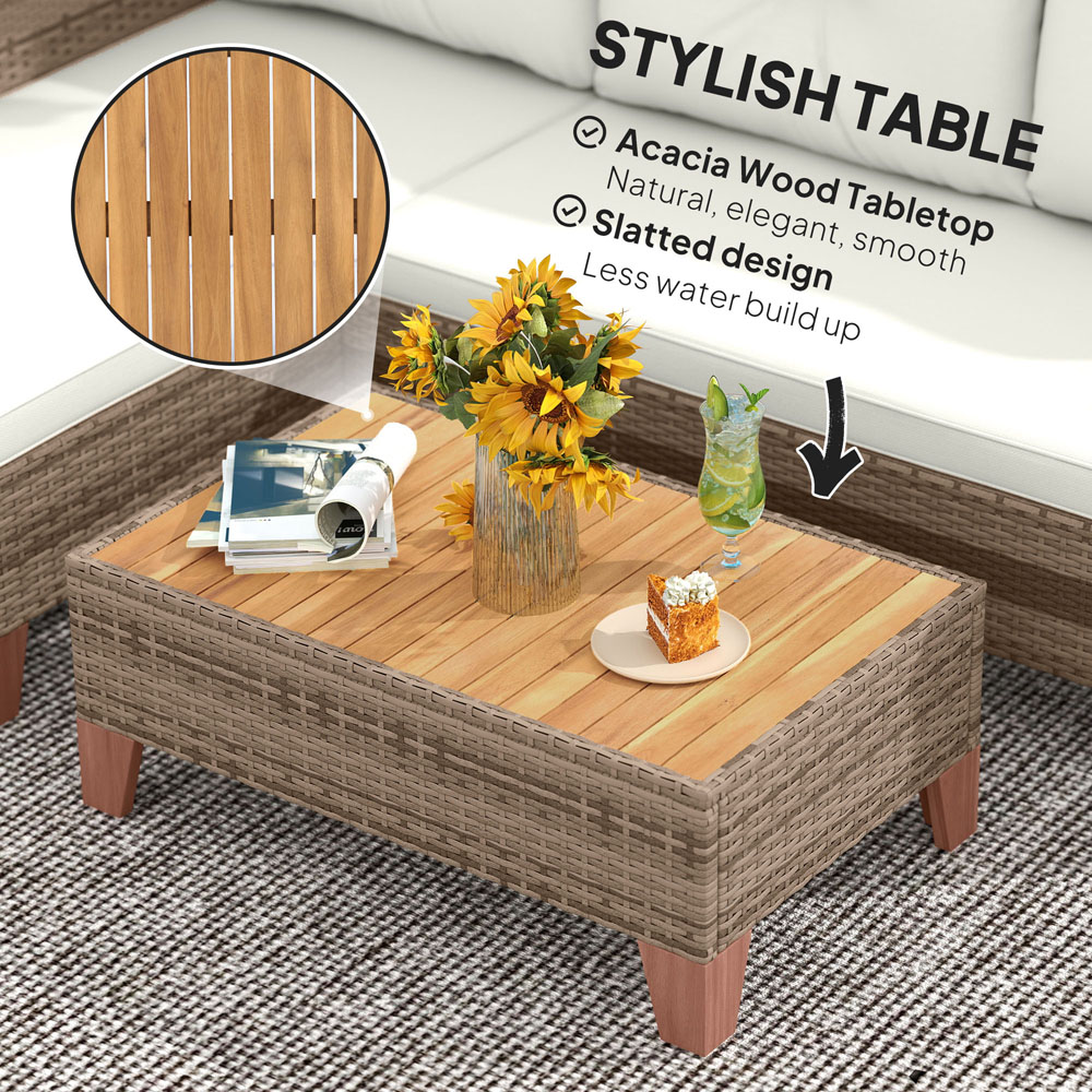 Outsunny 3 Seater Brown and Cream L Shape Garden Chaise Lounge Furniture Image 7