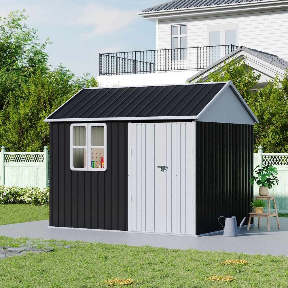 Living and Home 10 x 8ft Metal Apex Garden Storage Shed with Window Image 2